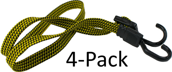 HeavyWeight 48'' inch Flat Bungee Cords with Hooks 4-PACK with 4 Ball Bungees